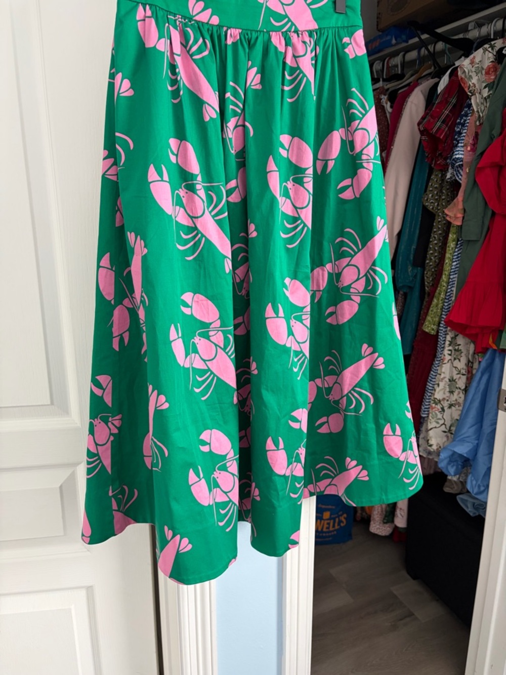 Boden Green Midi Skirt with Pink Lobster Print 4P - Picture 4 of 9